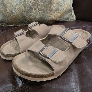 Maurices Tan Sandals with Silver Buckles